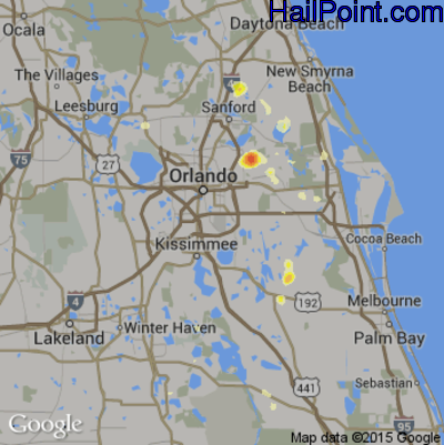 Hail Map for Orlando, FL Region on May 20, 2015