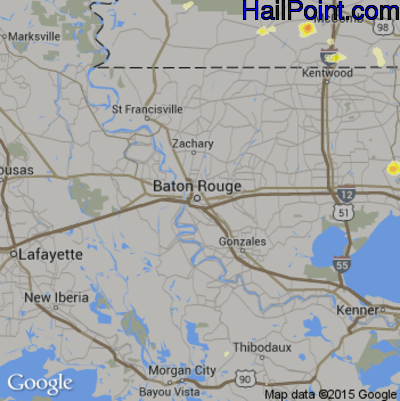 Hail Map for Baton Rouge, LA Region on May 21, 2015
