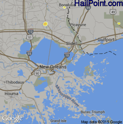 Hail Map for New Orleans, LA Region on May 21, 2015