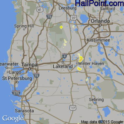 Hail Map for Lakeland, FL Region on May 22, 2015