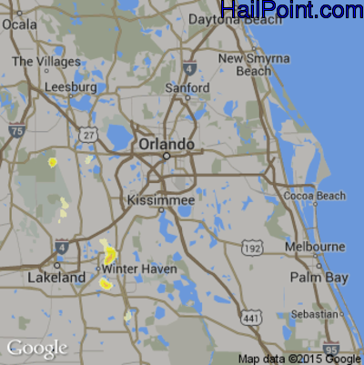 Hail Map for Orlando, FL Region on May 22, 2015
