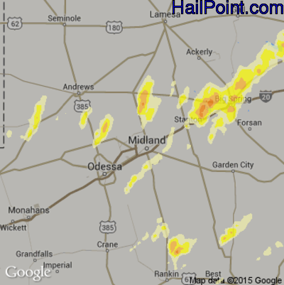 Hail Map for Midland, TX Region on May 25, 2015