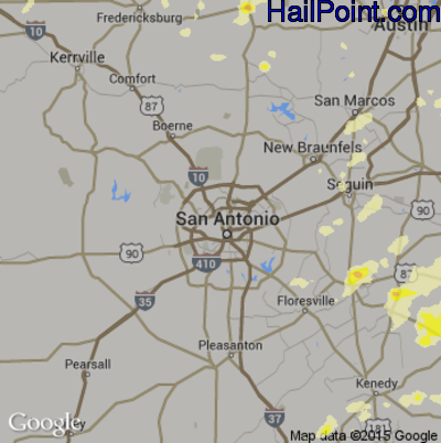 Hail Map for San Antonio, TX Region on May 25, 2015