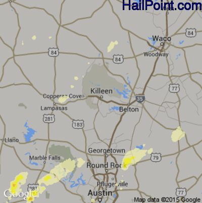Hail Map for Killeen, TX Region on May 25, 2015