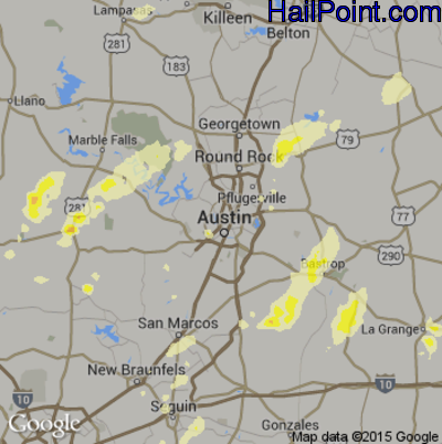 Hail Map for Austin, TX Region on May 25, 2015