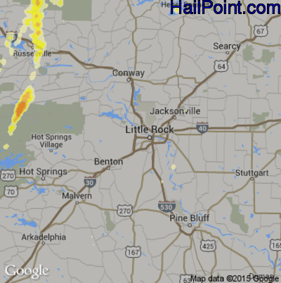Hail Map for Little Rock, AR Region on May 25, 2015