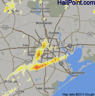 Hail Map for Houston, TX Region on May 25, 2015