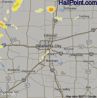 Hail Map for Oklahoma City, OK Region on May 26, 2015