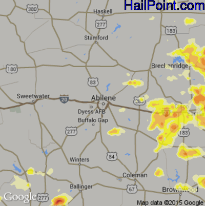 Hail Map for Abilene, TX Region on May 26, 2015