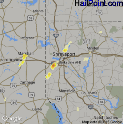 Hail Map for Shreveport, LA Region on May 26, 2015