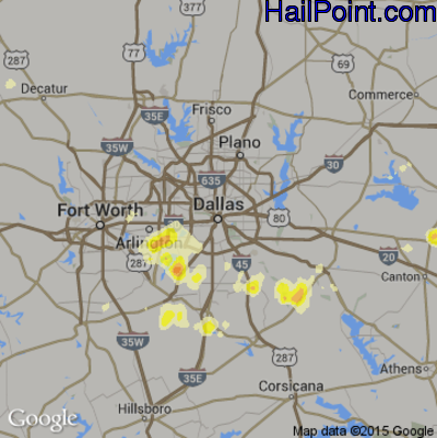 Hail Map for Dallas, TX Region on May 27, 2015