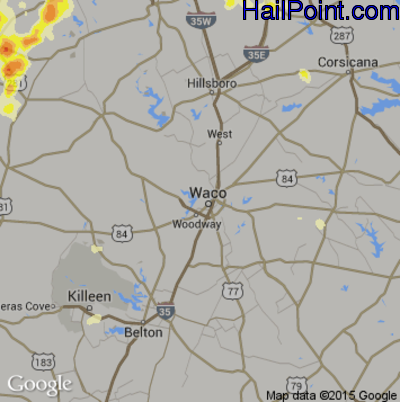 Hail Map for Waco, TX Region on May 27, 2015