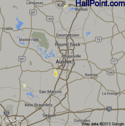 Hail Map for Austin, TX Region on May 27, 2015