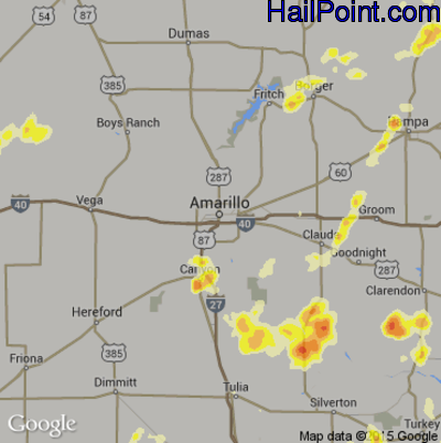 Hail Map for Amarillo, TX Region on May 27, 2015