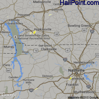 Hail Map for Clarksville, TN Region on May 27, 2015