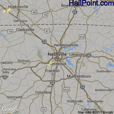 Hail Map for Nashville, TN Region on May 27, 2015