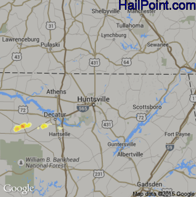 Hail Map for Huntsville, AL Region on May 27, 2015