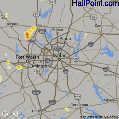 Hail Map for Dallas, TX Region on May 27, 2015