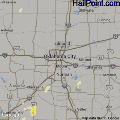 Hail Map for Oklahoma City, OK Region on May 28, 2015