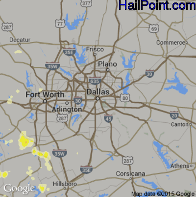 Hail Map for Dallas, TX Region on May 30, 2015