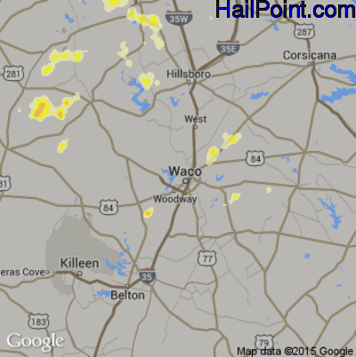Hail Map for Waco, TX Region on May 30, 2015