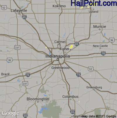 Hail Map for Indianapolis, IN Region on May 30, 2015