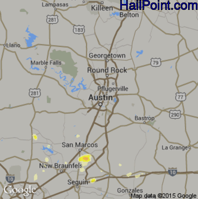 Hail Map for Austin, TX Region on May 30, 2015