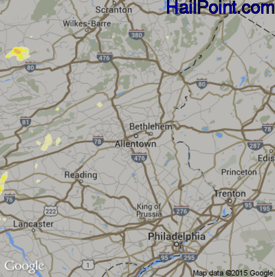 Hail Map for Allentown, PA Region on May 31, 2015