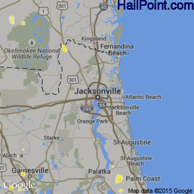 Hail Map for Jacksonville, FL Region on June 1, 2015