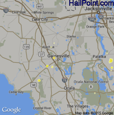 Hail Map for Gainesville, FL Region on June 1, 2015