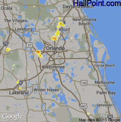 Hail Map for Orlando, FL Region on June 1, 2015