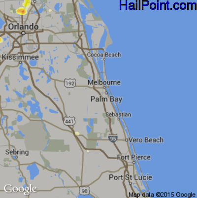 Hail Map for Palm Bay, FL Region on June 1, 2015