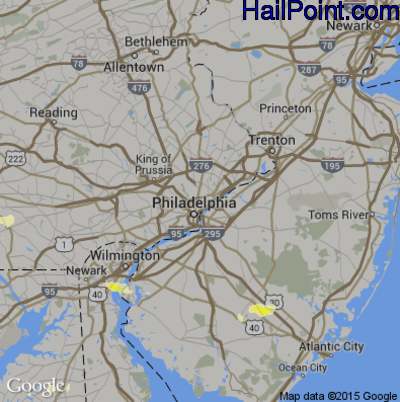 Hail Map for Philadelphia, PA Region on June 1, 2015