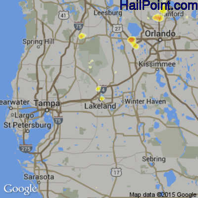 Hail Map for Lakeland, FL Region on June 1, 2015