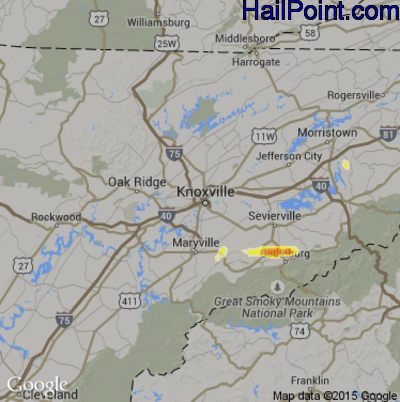 Hail Map for Knoxville, TN Region on June 2, 2015
