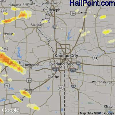 Hail Map for Kansas City, KS Region on June 3, 2015