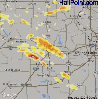 Hail Map for Topeka, KS Region on June 3, 2015