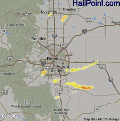 Hail Map for Denver, CO Region on June 3, 2015