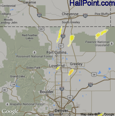 Hail Map for Fort Collins, CO Region on June 4, 2015