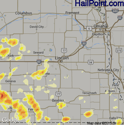Hail Map for Lincoln, NE Region on June 4, 2015