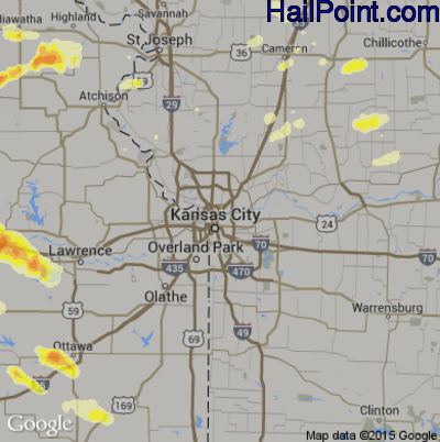 Hail Map for Kansas City, MO Region on June 4, 2015