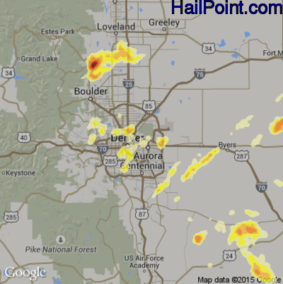 Hail Map for Denver, CO Region on June 4, 2015