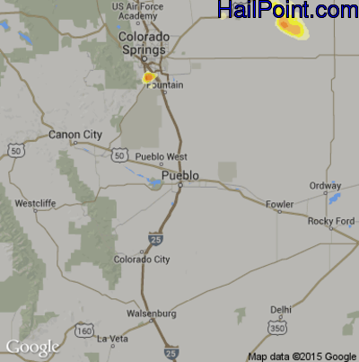 Hail Map for Pueblo, CO Region on June 4, 2015