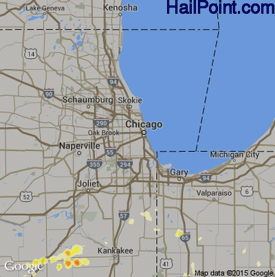 Hail Map for Chicago, IL Region on June 7, 2015