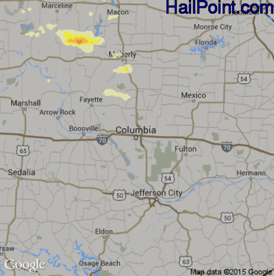 Hail Map for Columbia, MO Region on June 8, 2015