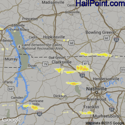 Hail Map for Clarksville, TN Region on June 8, 2015