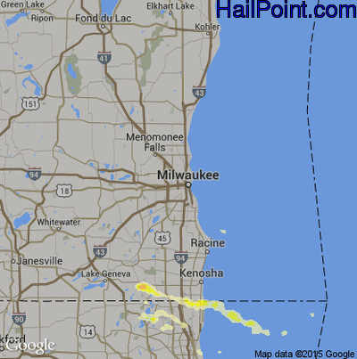 Hail Map for Milwaukee, WI Region on June 8, 2015