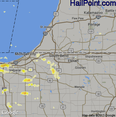 Hail Map for South Bend, IN Region on June 8, 2015