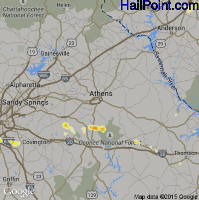 Hail Map for Athens, GA Region on June 9, 2015