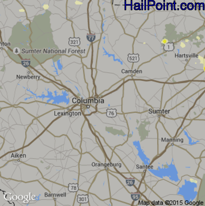 Hail Map for Columbia, SC Region on June 9, 2015